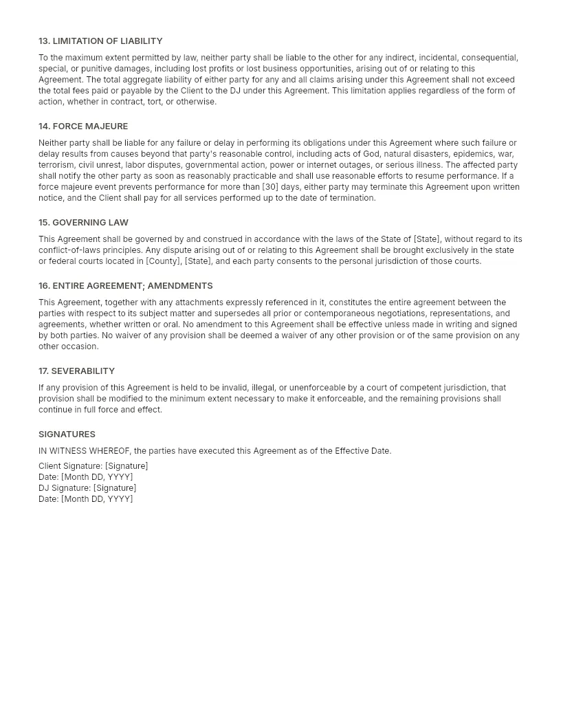 DJ Contract Template preview, page 3 of 3