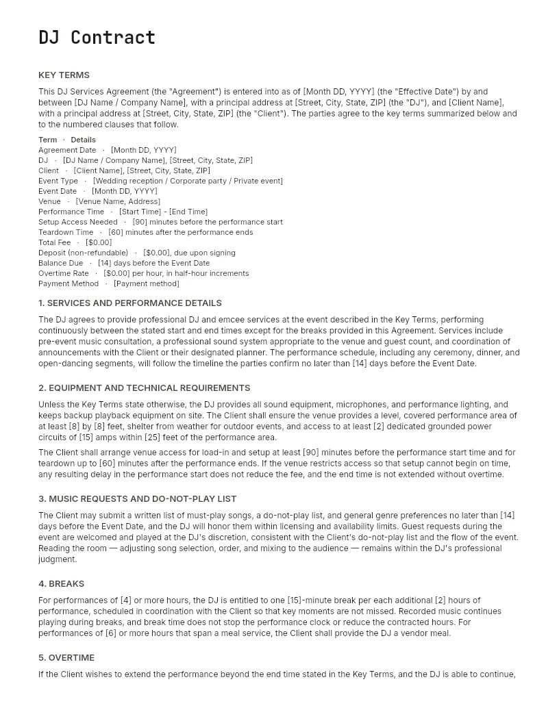 DJ Contract Template