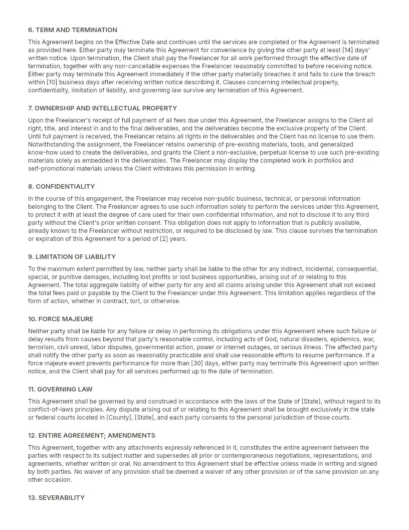 Freelance Contract Template preview, page 2 of 3