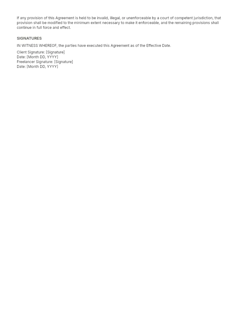 Freelance Contract Template preview, page 3 of 3