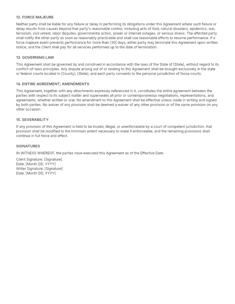 Freelance Writing Contract Template preview, page 3 of 3