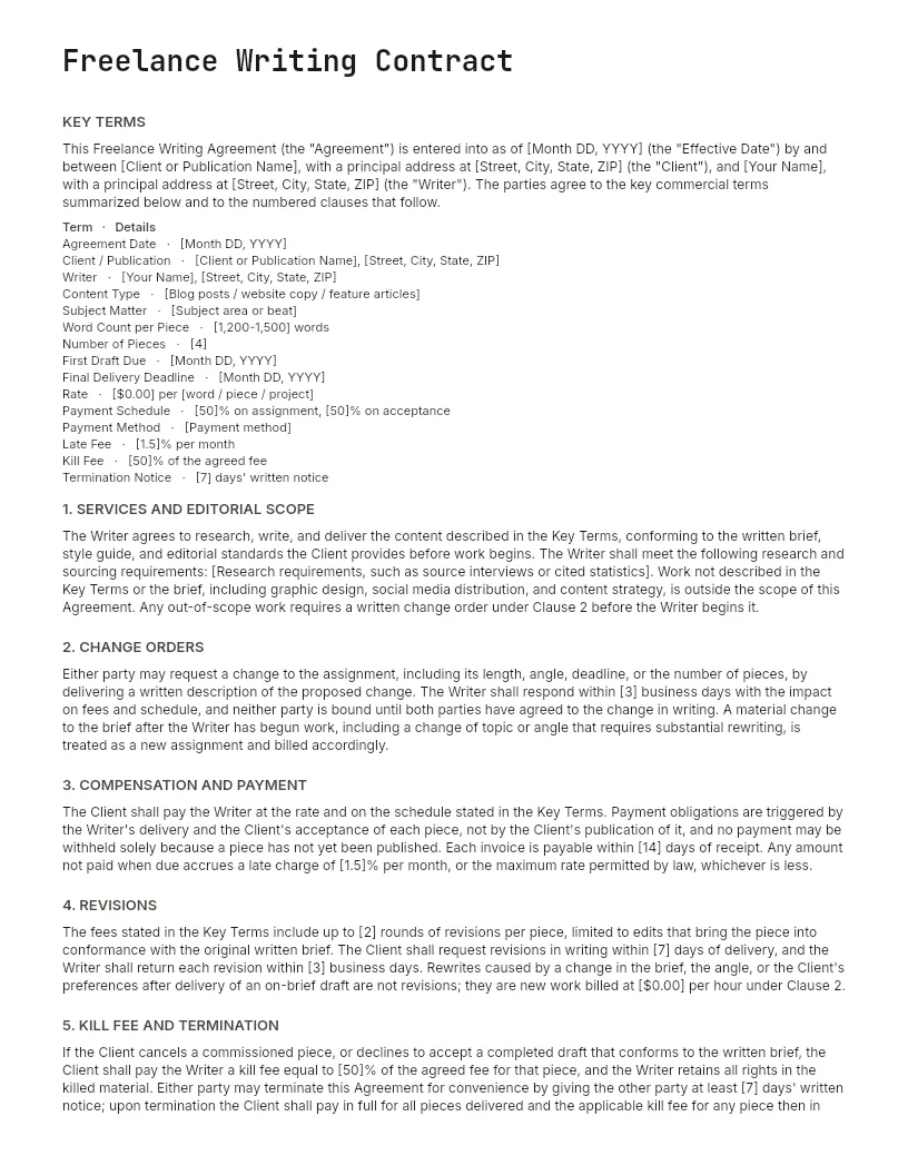 Freelance Writing Contract Template