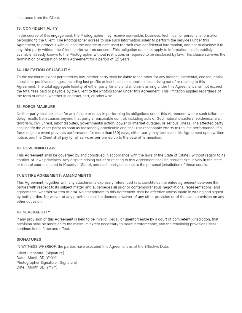 Photography Contract Template preview, page 3 of 3