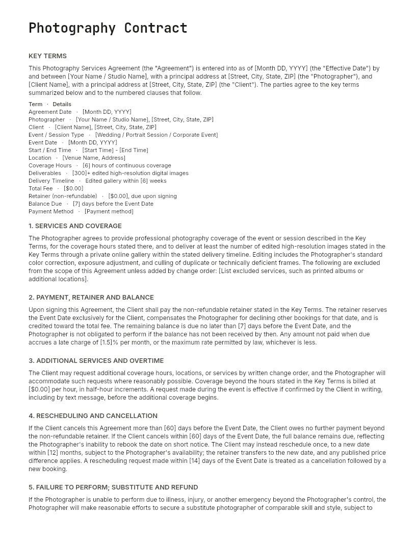 Photography Contract Template