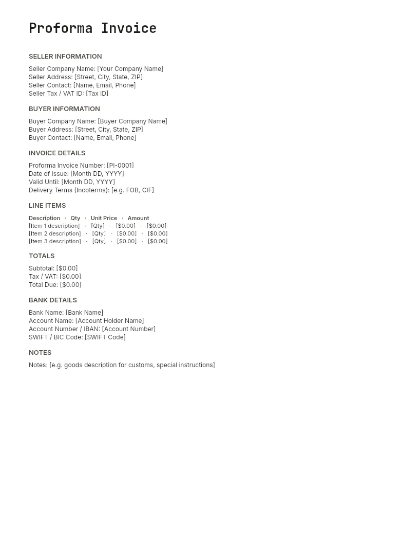 Proforma Invoice Template