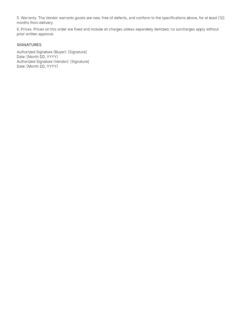 Purchase Order Template for Excel preview, page 2 of 2