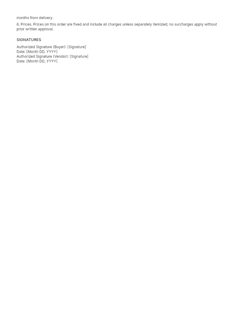 Purchase Order Template for Word preview, page 2 of 2