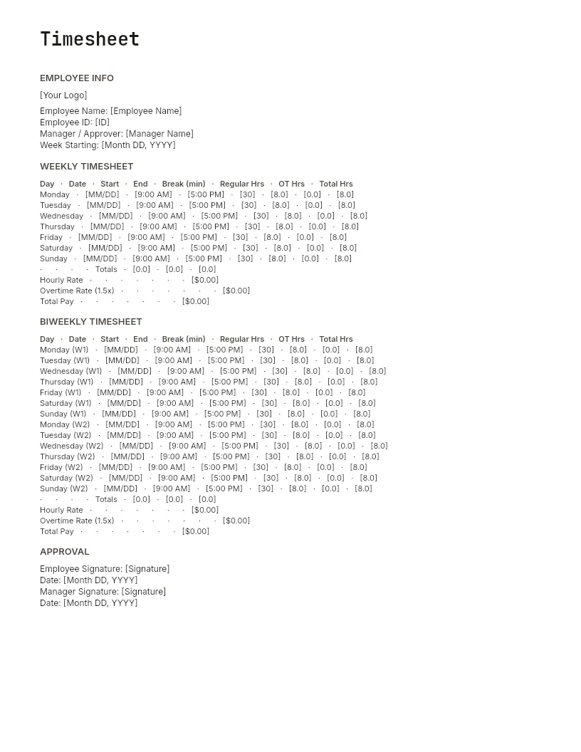 Timesheet Template