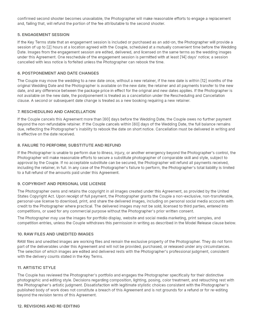 Wedding Photography Contract Template preview, page 2 of 4