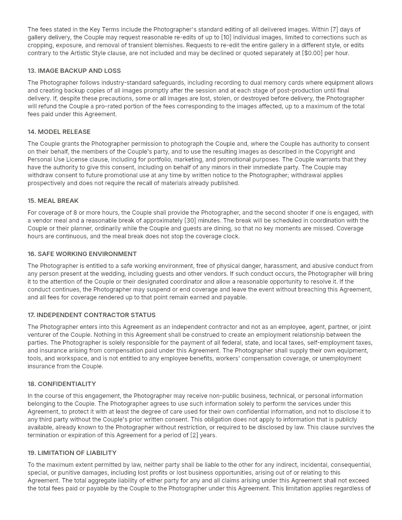 Wedding Photography Contract Template preview, page 3 of 4