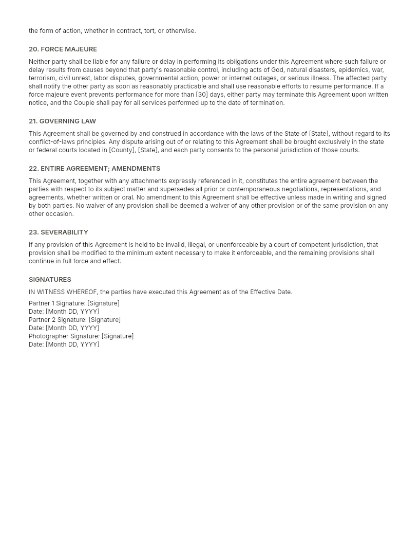 Wedding Photography Contract Template preview, page 4 of 4